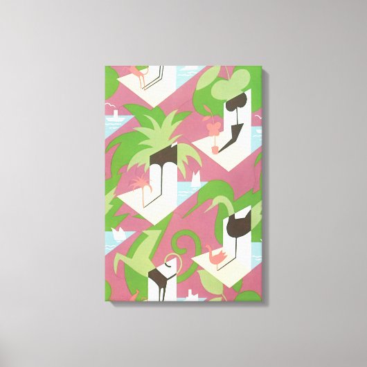 Art Deco Jazz Pochoir Palm Trees en Birds Canvas Afdruk (Voorkant)