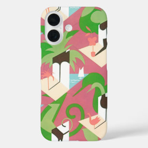 Art Deco Jazz Pochoir Palm Trees en Birds iPhone 16 Hoesje
