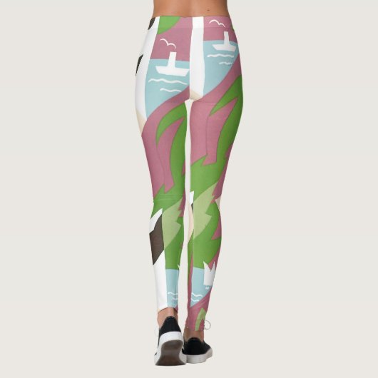 Art Deco Jazz Pochoir Palm Trees en Birds Leggings (Achterkant)