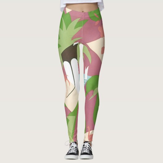 Art Deco Jazz Pochoir Palm Trees en Birds Leggings (Voorkant)