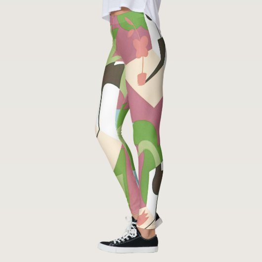 Art Deco Jazz Pochoir Palm Trees en Birds Leggings (Links)