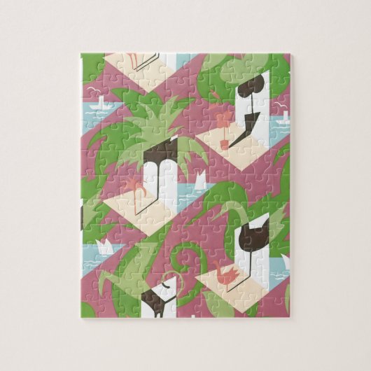  Art Deco Jazz Pochoir Palm Trees en Birds Legpuzzel (Verticaal)