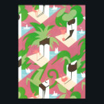 Art Deco Jazz Pochoir Palm Trees en Birds Poster<br><div class="desc">illustratiekunst deco jazz pochoir patroon door Jacques Camus van Dessins, 1929. Pochoir is een stencil techniek die gebruikelijk is bij surrealisme schilderijen. Een prachtig modern design met exotische vogels, honden, tropische planten, palmbomen en flamingos in heldere kleuren van groen, roze zee blauw en wit. De boten zitten in de oceaangolven...</div>
