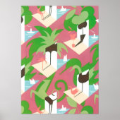Art Deco Jazz Pochoir Palm Trees en Birds Poster (Voorkant)