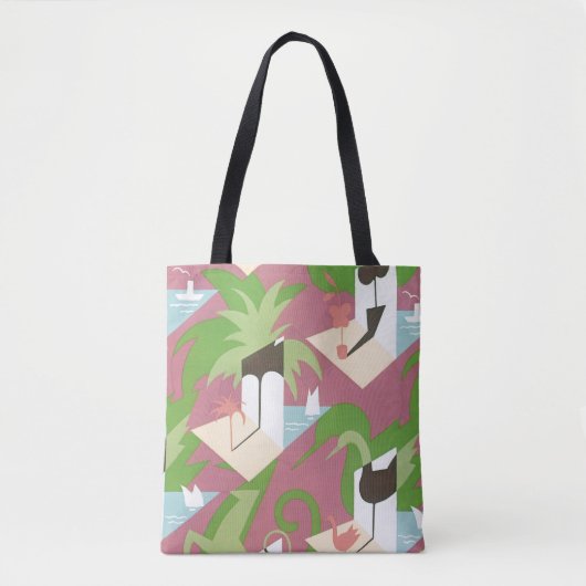 Art Deco Jazz Pochoir Palm Trees en Birds Tote Bag (Voorkant)