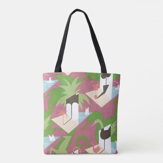 Art Deco Jazz Pochoir Palm Trees en Birds Tote Bag (Achterkant)