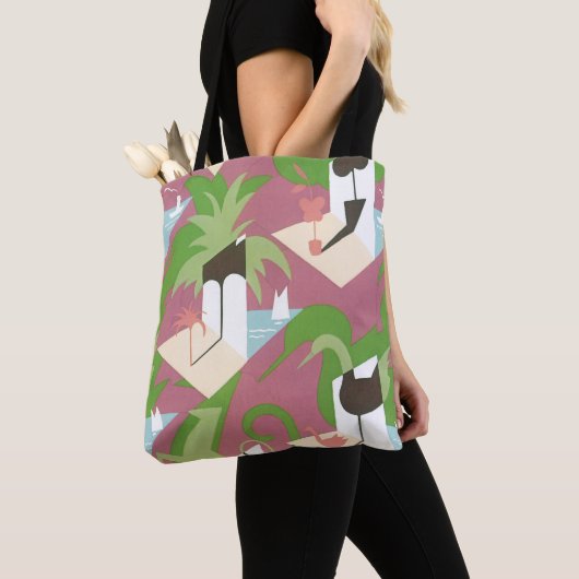 Art Deco Jazz Pochoir Palm Trees en Birds Tote Bag (Dichtbij)