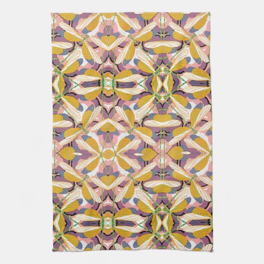 Art Deco Jazz Pochoir Tuin Libellen Oudheid Theedoek (Verticaal)