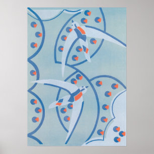 Art Deco Jazz Pochoir Vogels Dierenpatroon uit het Poster