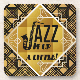 Art deco jazz saxofoon zwart goud muziek bier onderzetter