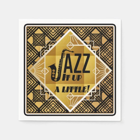 Art deco jazz saxofoon zwart goud muziek servet (Voorkant)