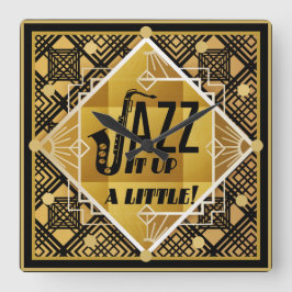 Art Deco JAZZ Saxophone Black Gold 1920s Muziek Vierkante Klok