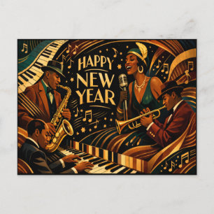 Art Deco Jazzmuziek Gelukkig Nieuwjaar Feestdagenkaart