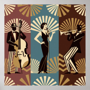 Art Deco Jazzpiano Vrouw Poster   1920s Glamour 