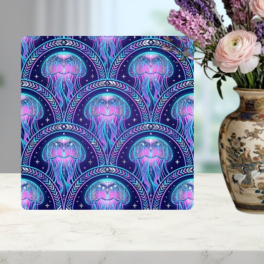 Art Deco Jellyfish Purple Pink Teal Geometric Tegeltje