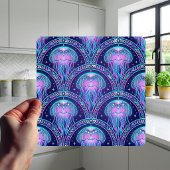 Art Deco Jellyfish Purple Pink Teal Geometric Tegeltje