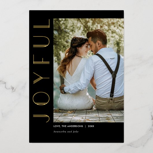 Art Deco Joyful Black Gold, eenvoudig, modern kers Folie Feestdagenkaart (Voorkant)