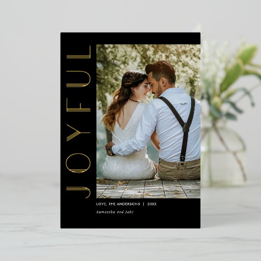 Art Deco Joyful Black Gold, eenvoudig, modern kers Folie Feestdagenkaart (Staand Voorkant)