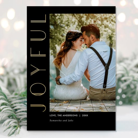 Art Deco Joyful Black Gold, eenvoudig, modern kers Folie Feestdagenkaart