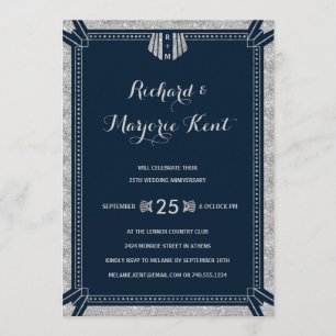 Art Deco Jubileum Party Silver en Navy Blue Kaart