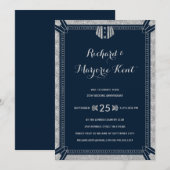 Art Deco jubileumfeest zilver en marineblauw Kaart (Voorkant / Achterkant)