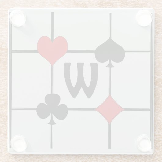 Art Deco Kaart spelen Suits v2 Monogramed Glazen Onderzetter (Achterkant)