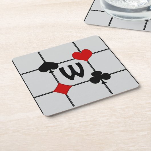 Art Deco Kaart spelen Suits v2 Monogramed Kartonnen Onderzetters (Schuin)