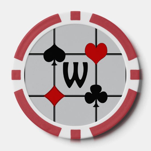 Art Deco Kaart spelen Suits v2 Monogramed Poker Chips (Voorkant)