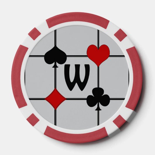 Art Deco Kaart spelen Suits v2 Monogramed Poker Chips (Achterkant)