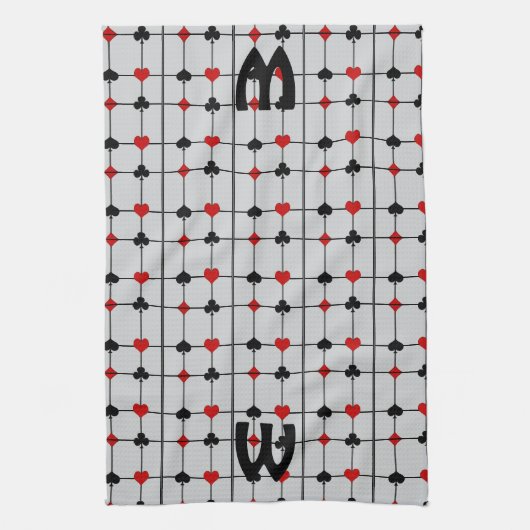 Art Deco Kaart spelen Suits v2 Monogramed Theedoek (Verticaal)