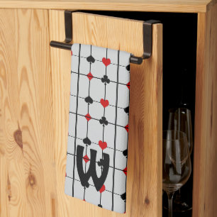 Art Deco Kaart spelen Suits v2 Monogramed Theedoek