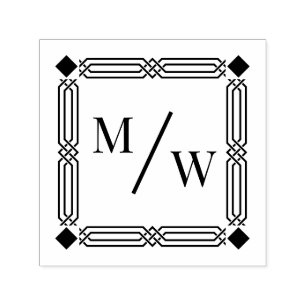 Art Deco kader koppel 2 initiaal monogram diag spa Zelfinktende Stempel