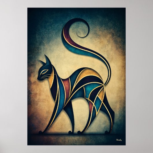 Art Deco Kat Abstract Geometrisch Dier Wandsierkun Poster (Voorkant)