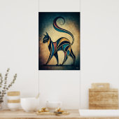 Art Deco Kat Abstract Geometrisch Dier Wandsierkun Poster (Keuken)