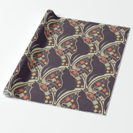Art Deco Kat Bloem Motief Inpakpapier
