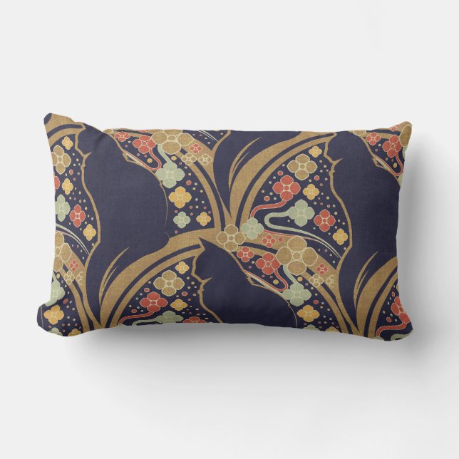 Art Deco Kat Bloem Motief Kussens (Voorkant)