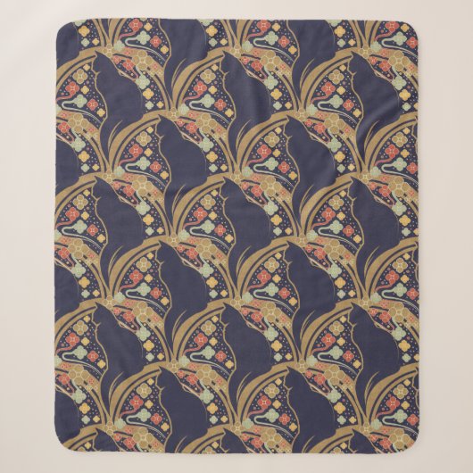 Art Deco Kat Bloem Motief Sherpa Dekens (Voorkant)