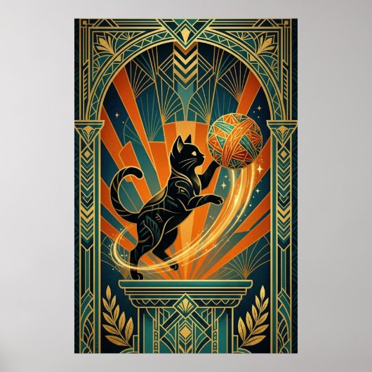 Art Deco Kat Vis Trofee Muur Kunst Poster (Voorkant)