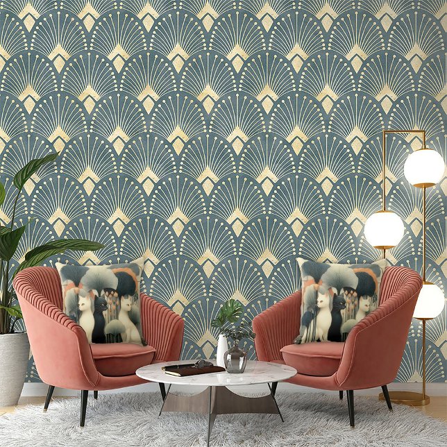 Art Deco katten in bomen Kussen (Creator heeft geüpload)