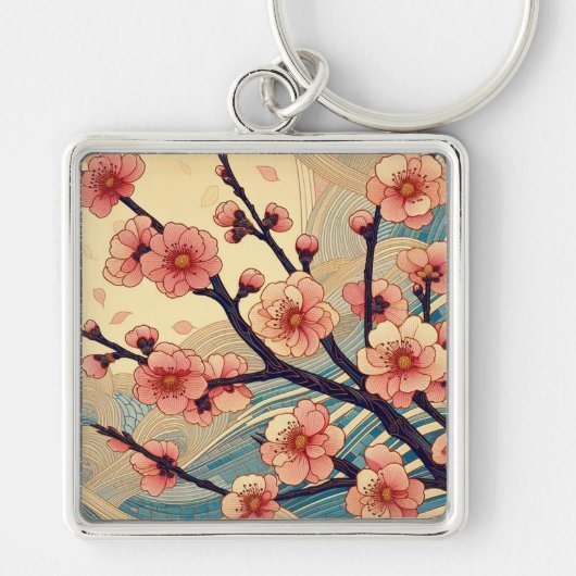 Art Deco Kersenbloesem Sleutelhanger (Voorkant)