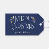 Art Deco Kerst Elegante Typografie Donkerblauw Cadeaulabel (Voorkant (Horizontaal))
