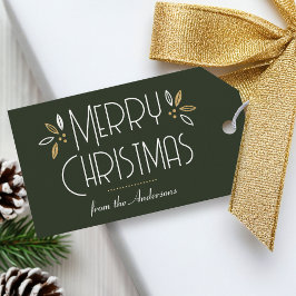 Art Deco Kerst Elegante Typografie Donkergroen Cadeaulabel