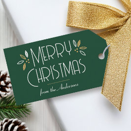 Art Deco Kerst Elegante Typografie Groen Goud Cadeaulabel