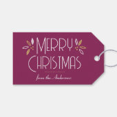 Art Deco Kerst Elegante Typografie Plum Gold Cadeaulabel (Voorkant (Horizontaal))