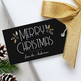 Art Deco Kerst Elegante Typografie Zwart Goud Cadeaulabel