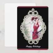 Art Deco Kerst Flapper Vrouw in Rood Kaart (Voorkant / Achterkant)