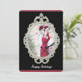 Art Deco Kerst Flapper Vrouw in Rood Kaart (Staand voorkant)