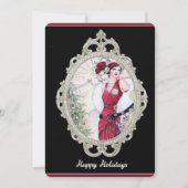 Art Deco Kerst Flapper Vrouw in Rood Kaart (Voorkant)
