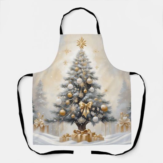 Art Deco Kerst Luxe Gouden Bogen en Cadeaus Schort (Voorkant)