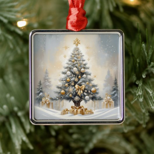 Art Deco Kerst Luxe Gouden Bogen en Geschenken Metalen Ornament (Boom)